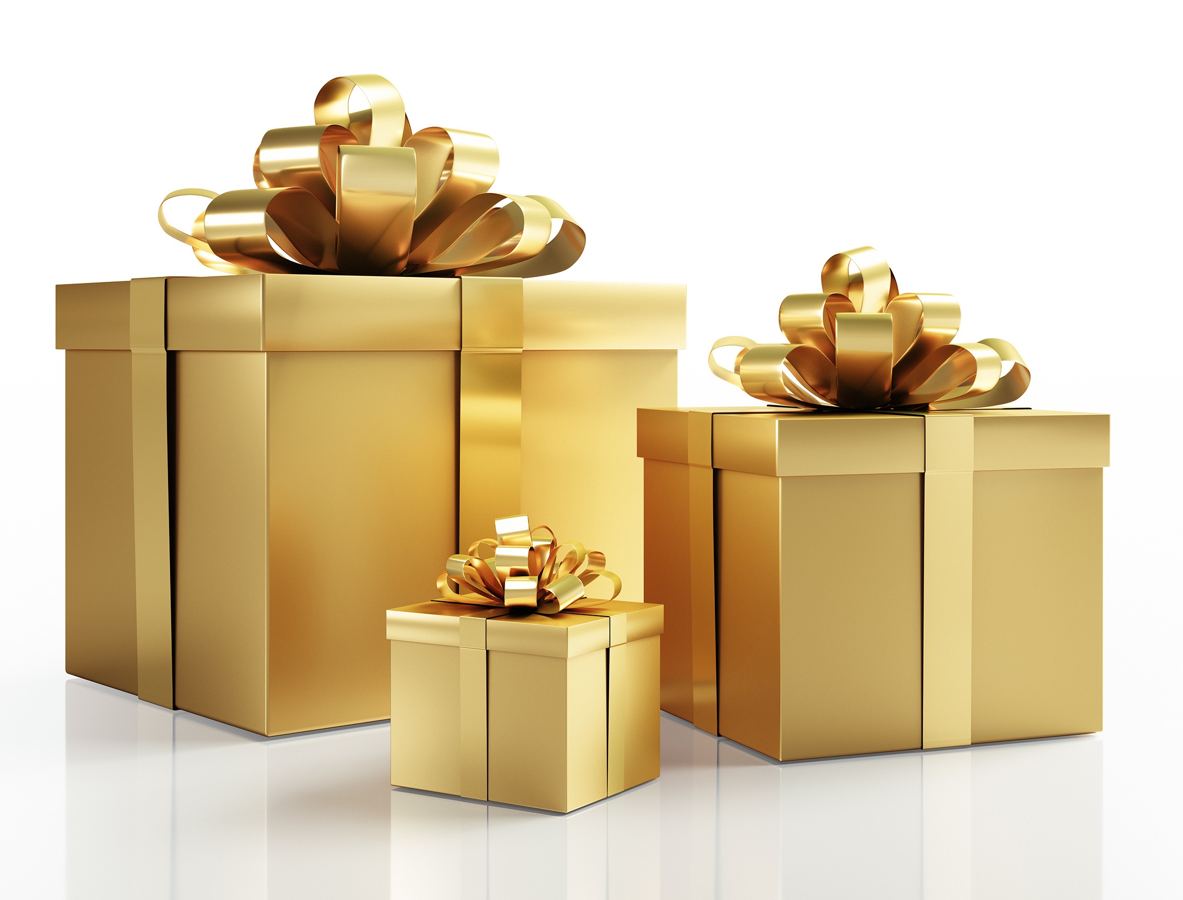 Goldene Geschenkpakete und Päckchen artcom cadeau de Noël